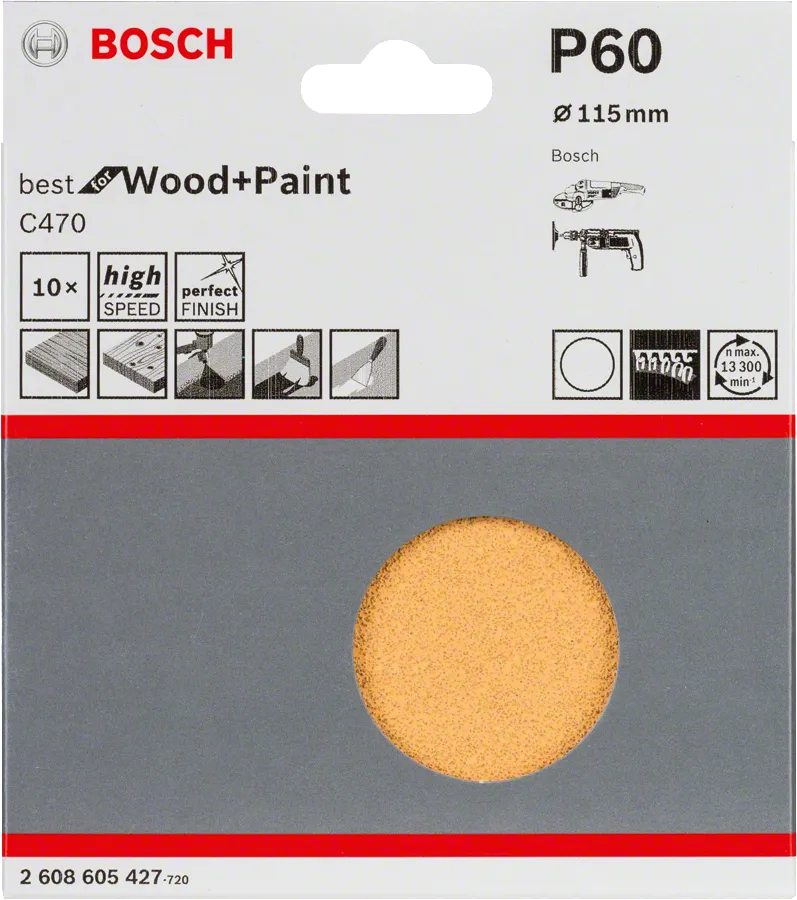 Bosch 10-piece C470 sanding sheet set, 115 mm grit 60.
