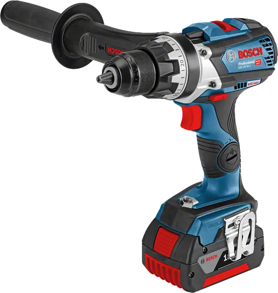 Bosch GSR 18V-85 C cordless drill with side handle.