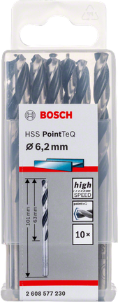 Bosch HSS PointTeQ 6.2mm twist drill bit set.