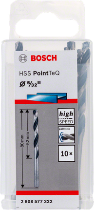 Bosch HSS PointTeQ 5/32 inch high speed drill bit set.