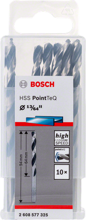 Bosch HSS PointTeQ 13/64 inch twist drill bit set.