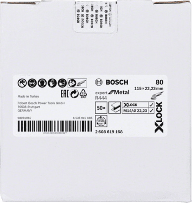 Bosch Professional Fiberschleifscheiben Expert für Metall, X-LOCK, R444, Ø115 mm, Körnung 120, BohrungsØ: 22,23 mm