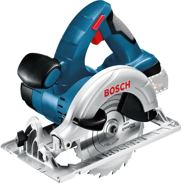 Bosch GKS 18V cordless circular saw for precise wood cutting.