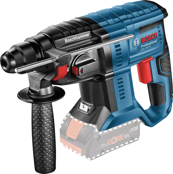 Bosch GBH 18V-20 rotary hammer with side handle.