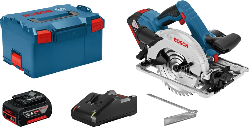 Bosch GKS 18V-57 G cordless circular saw set with accessories.