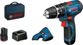 Bosch GSB 12V-15 cordless drill set with accessories.