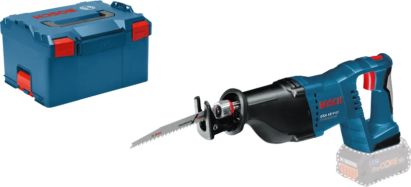 Bosch GSA 18 V-LI cordless reciprocating saw with case.