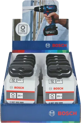 Bosch T25 screwdriver bits 25-pack display.