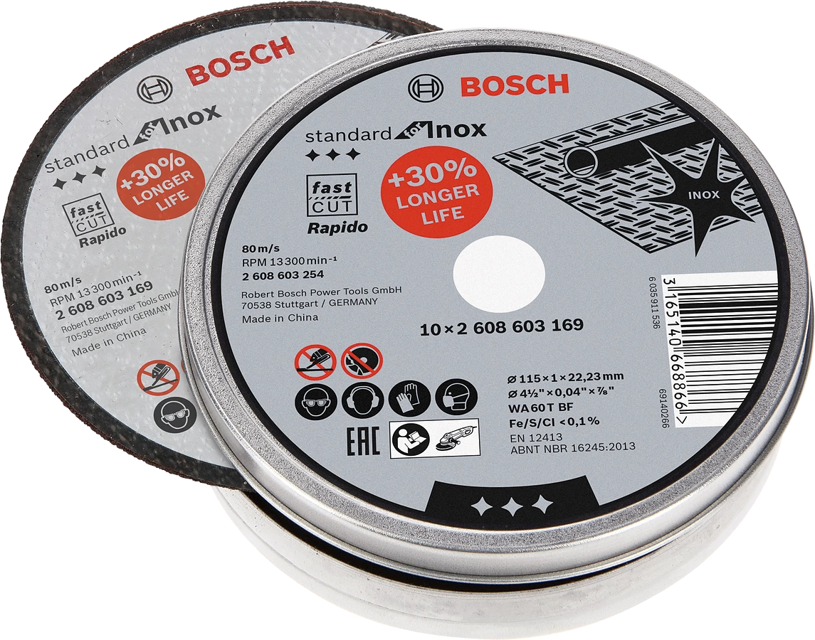 Bosch 115mm Standard for Inox Rapido Grinder Cutting Discs (10pk)
