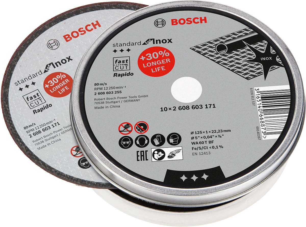 Bosch 125mm Standard for Inox Rapido Grinder Cutting Discs (10pk)