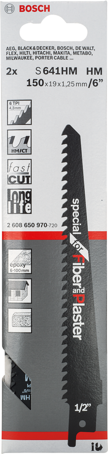 Bosch reciprocating saw blade S 641 HM 6″.