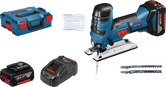 Bosch GST 18V-LI S cordless jigsaw with battery, charger, case.