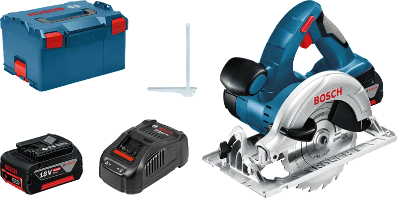 Bosch GKS 18 V-LI cordless circular saw with 18V battery and charger.