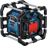 Bosch GPB 18V-5 SC jobsite radio with UK power outlets.