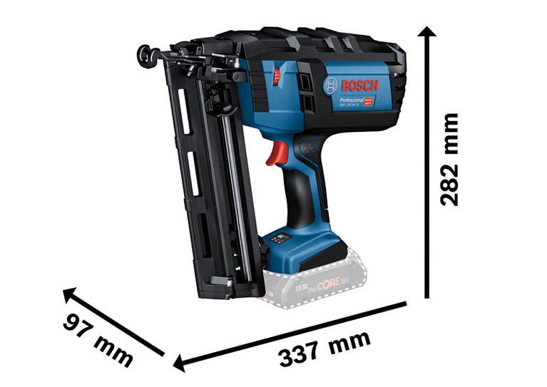 Bosch GNH 18V-64 M cordless wood nailer with 20° collation.
