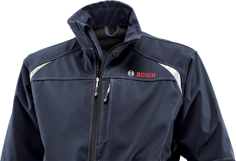 Bosch blue softshell jacket with zippered chest pocket.