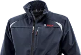 Bosch blue softshell jacket with zippered chest pocket.