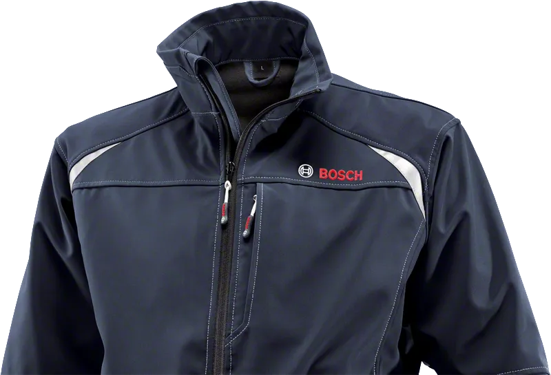 Bosch blue softshell jacket with zippered chest pocket.