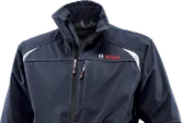 Bosch blue softshell jacket with zippered chest pocket.