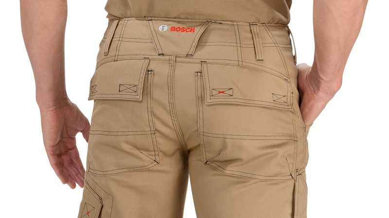 Bosch beige trousers with knee pockets.