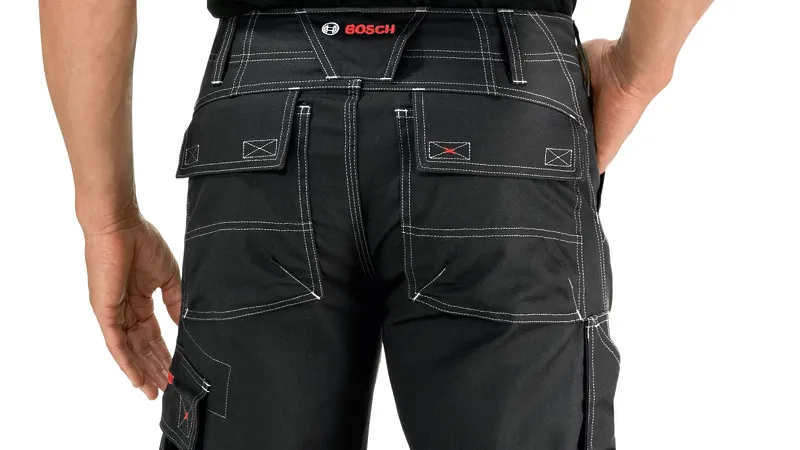 Black work pants, Bosch logo.