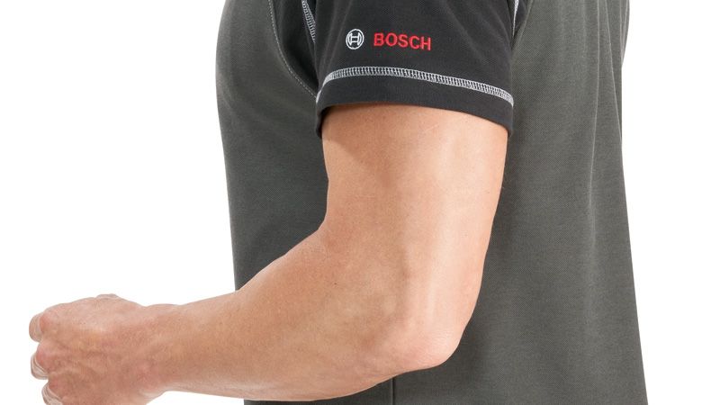Bosch grey Polo Shirt WPSI 18 with logo on sleeve.