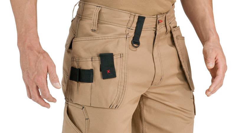 Bosch beige craftsman shorts with holster pockets.