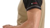 Bosch beige and black piqué work t-shirt sleeve.