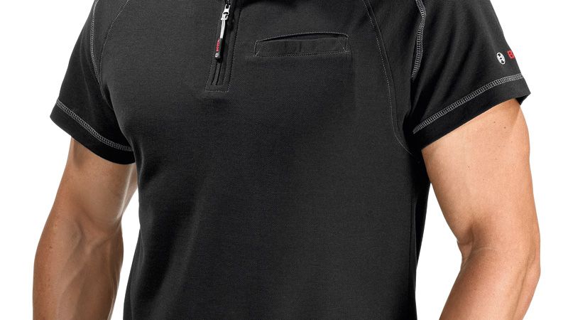 Bosch black WPSI 09 polo shirt with zippered chest pocket.