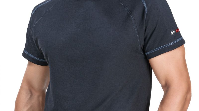 Bosch blue T-shirt with logo on sleeve.