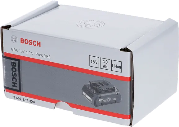 Bosch GBA 18V 4.0Ah ProCore battery pack.