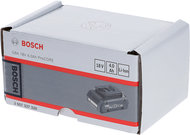 Bosch GBA 18V 4.0Ah ProCore battery pack.