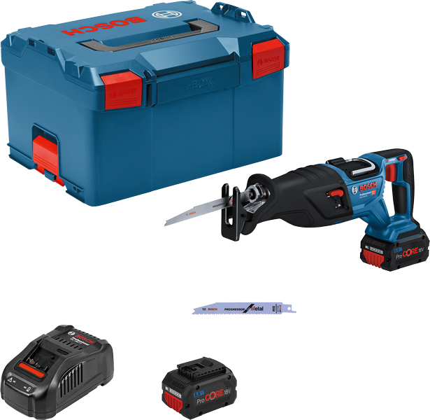Bosch GSA 18V-28 reciprocating saw kit with battery.