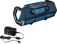 Bosch GPB 18V-2 C jobsite radio with charger.