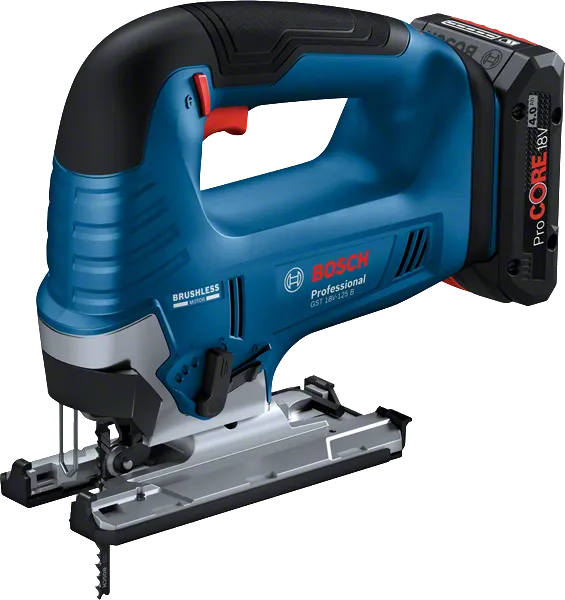 Bosch GST 18V-125 B cordless jigsaw with ProCore battery.