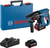Bosch GBH 18V-21 rotary hammer drill with battery, charger and case.