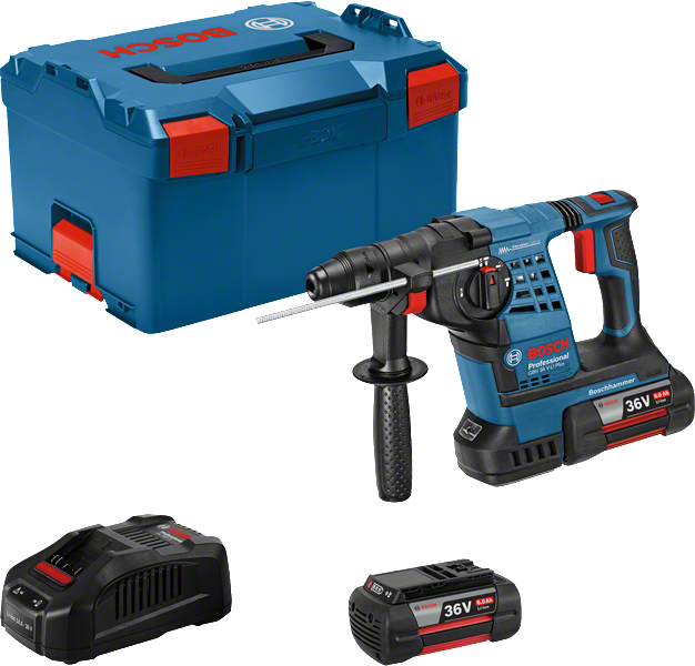 Bosch GBH 36 V-LI Plus rotary hammer drill set with batteries.