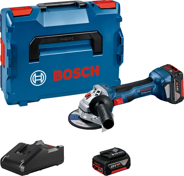 Bosch GWS 18V-7 cordless angle grinder set.