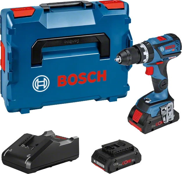 Bosch GSB 18V-60 C cordless drill set with case and charger.