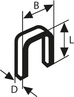Bosch PTA 6301 staple, U-shaped with labeled dimensions.