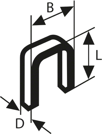 Bosch PTA 6301 staple, U-shaped with labeled dimensions.
