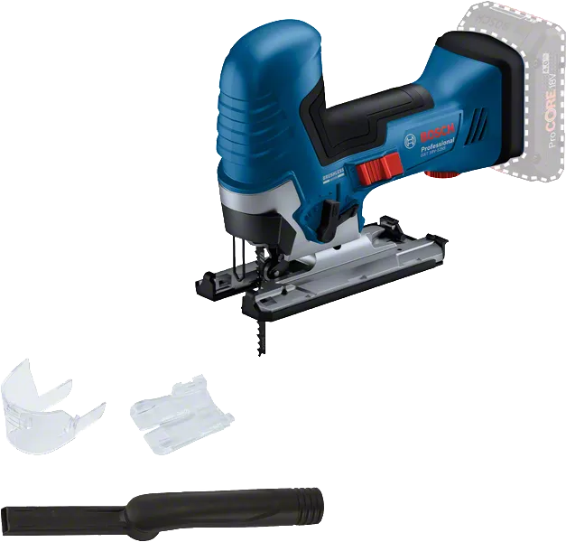 Bosch GST 18V-125 S cordless jigsaw with accessories.