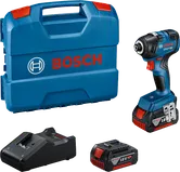 Bosch GDR 18V-200 impact driver set with case and batteries.