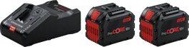Bosch 18V starter set with two 12.0Ah ProCORE batteries and charger.