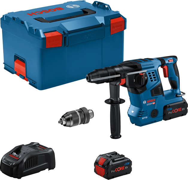 Bosch GBH 18V-28 CF rotary hammer drill kit with case.