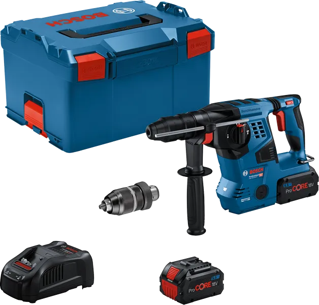 Bosch GBH 18V-28 CF rotary hammer drill kit with case.