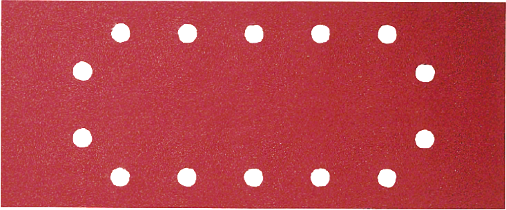 Bosch rectangular sanding sheet with dust extraction holes.