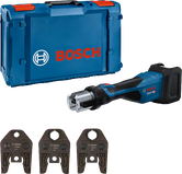 Bosch 18V-32 cordless press tool with case and jaws.