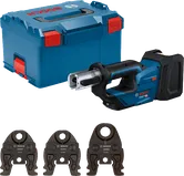 Bosch 18V-19 cordless pipe press tool with case and jaws.