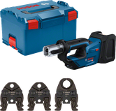 Bosch 18V-19 cordless press tool with case and press jaws.
